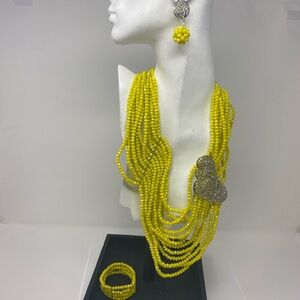 Yellow Beaded Necklace and Earring Set